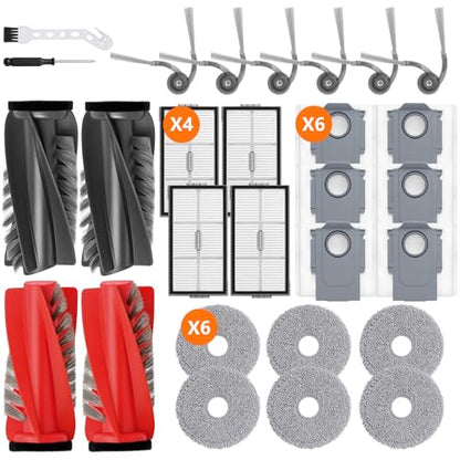 28 Pack Saros 10R Accessories for Roborock Saros 10R/Saros 20/Qrevo CurvX Replacement Part with 2 Red Roller,2 Black Roller,4 Hepa,6 Mop,6 Dust Bag,6 Side Brush,1 Screwdriver,1 Brush - color: Cleaner Robot Parts Set