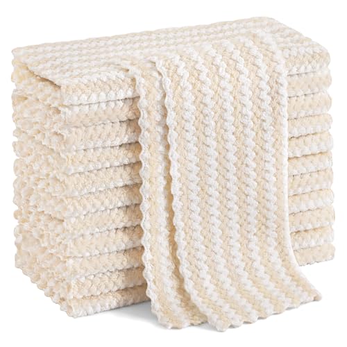 Homaxy 12 Pack Coral Velvet Dish Cloths, 10 x 10 inches, Beige - color: Beige, size: 10 x 10 - 12 Pack