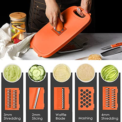Camping Cutting Board, HI NINGER Collapsible Chopping Board with Colander, 9-In-1 Multi Kitchen Vegetable Washing Basket,Camping Gifts Accessories for RV Campers - color: Orange