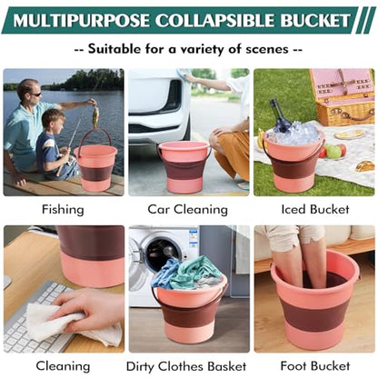 Collapsible Bucket 4.5 Gallon/17L Large Capacity Foldable Cleaning Buckets - color: Large Pink