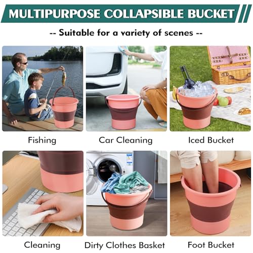 Collapsible Bucket 4.5 Gallon/17L Large Capacity Foldable Cleaning Buckets - color: Large Pink