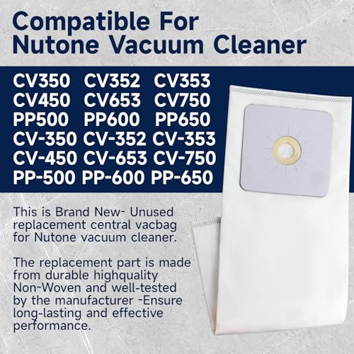CV-391 Vacuum Bags Compatible With Nutone Central Vacuum Bags, Replacement for Nutone Central Vacuum Accessories 391 391-8 3918 CV-391 06436 NUR-1450 6436-3 Pack