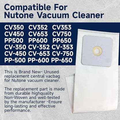CV-391 Vacuum Bags Compatible With Nutone Central Vacuum Bags, Replacement for Nutone Central Vacuum Accessories 391 391-8 3918 CV-391 06436 NUR-1450 6436-3 Pack