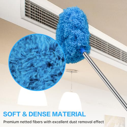 Ceiling Fan Cleaner Duster Reusable Microfiber Ceiling Fan Blade Cleaner Removable Duster with Extension Pole Adjusts 13 to 49.7 Inch for Cleaning Walls Bookshelves Furniture Door Window Top (Blue) - color: Blue