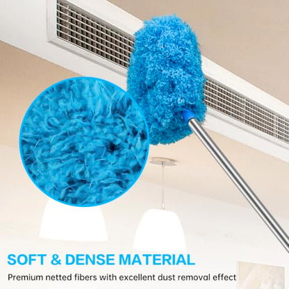 Ceiling Fan Cleaner Duster Reusable Microfiber Ceiling Fan Blade Cleaner Removable Duster with Extension Pole Adjusts 13 to 49.7 Inch for Cleaning Walls Bookshelves Furniture Door Window Top (Blue) - color: Blue