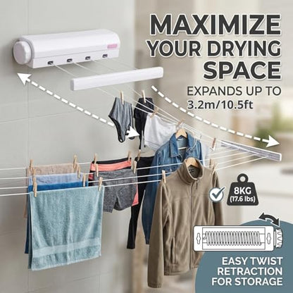 Retractable Clothesline Kit Telescopic Multiple Ropes Clothes Line, Clothes Drying Rope Hanger for Indoor Outdoor Supplies, Automatic Wall Mounted Retractable Clothes Drying Rack - size: Four ropes