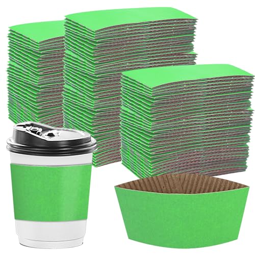 Disposable Coffee Cup Sleeves Corrugated Kraft Paper Coffee Cup Sleeves Holder Protective Insulated Heat Espresso ForHot Drinks 8-24oz (Green, 100 Pcs) - color: Green, size: 100 Pcs