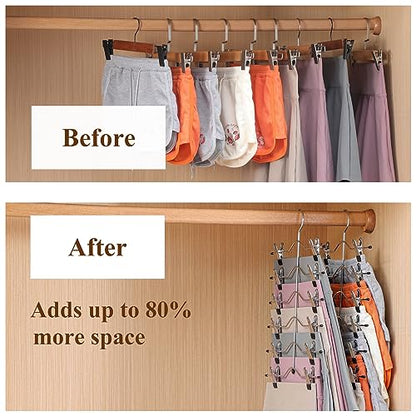 Multi Layer Pants Hangers, 6 Tier Skirt Hangers with Adjustable Clips, Non Slip Space Saving Closet Organizer Heavy Duty 360 Degree Swivel Hook, Great for Slack, Trouser, Jeans(Black) - size: 6 Tier