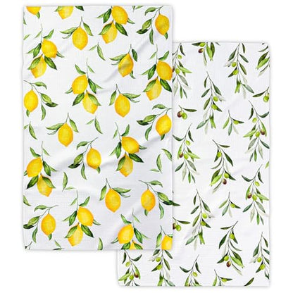 Eulnars Kitchen Towels, Premium Dish Towels for Kitchen Drying, 18" x 30" Microfiber Kitchen Towel Set, Quick Dry Tea Towels, Watercolor Lemon Series, 2-Pack - color: Watercolor Lemon