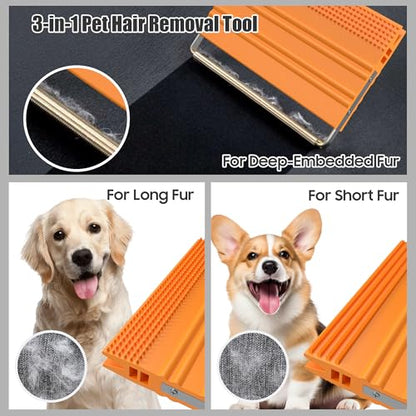 Mini Pet Hair Remover – 2025 Reusable Carpet Rake & Fur Scraper for Furniture, Car Interior, Hair Remover Brush for Bed, Couch, Home Surfaces Orange
