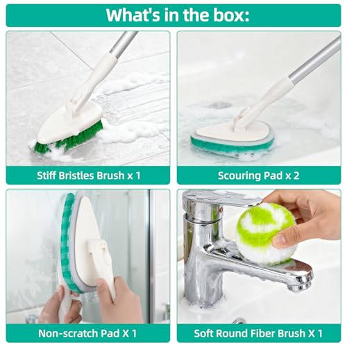 Qaestfy Non-Scratch Scrubber Pads Replacement for Tub and Tile Shower Scrubber - 4 Pack, Compatible with 4-in-1 Bathroom Cleaning Brush, Heavy Duty Scrubbing Pads for Bathtub, Tile, Glass, Shower
