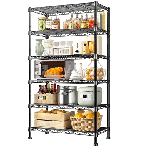 REIBII 6-Tier Storage Shelves Metal Shelving for Storage Load 1000 LBS,Wire Shelves Heavy Duty Shelving Unit Adjustable Pantry Shelf Bathroom Kitchen Garage 24" W x 14" D x 71" H, Black - size: 6 Tier-14"D x 24"W x 71"H
