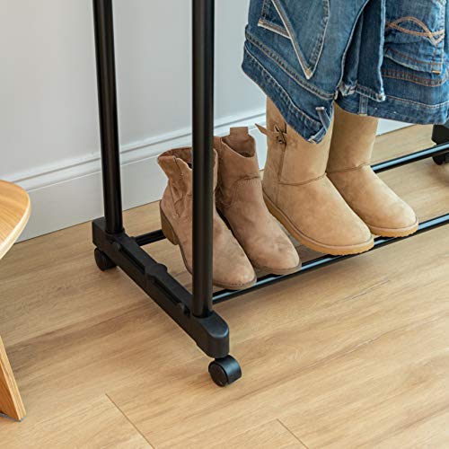 IRIS USA Portable Double-Rod Height Adjustable Clothes Rack with Extendable Bar and Lockable Wheels, Rolling Garment, Double Rod Wardrobe Rack, Easy Assemble, for Clothes, Belts, Shoes, and Bags - style: Double Extendable-Width Rods