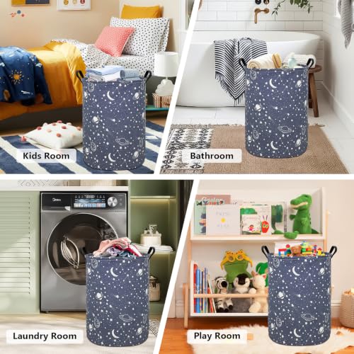 Foldable Waterproof Round Fabric Laundry Basket Home, Blue Starry Sky - color: Round-blue-starry sky