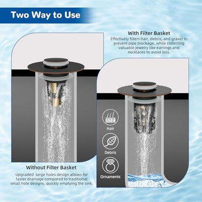 Hibbent Upgraded 3 in 1 Bathroom Sink Drain Strainer, Pop Up Stopper - color: Oil-rubbed Bronze