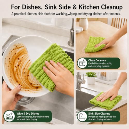 kimteny Microfiber Dish Cloths for Washing Dishes 8 Pack, Lime Green - color: Lime Green, size: 12 x 12 - 8 Pack