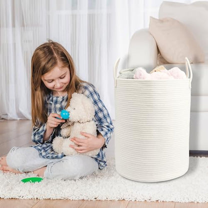 Woven Cotton Rope Laundry Basket, 15" x 20" Laundry Hamper, White - color: white, size: Regular