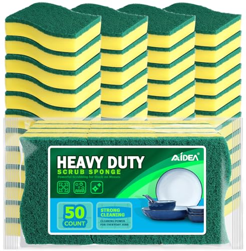 AIDEA Sponges Kitchen, 50 PK Heavy Duty Dish Sponge Kitchen, Scrub Sponges - style: S Shape