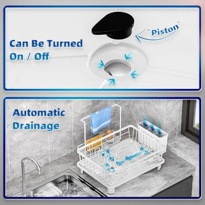 Dish Drying Rack, Stainless Steel-Dish Rack, (white 2 with Sponge Rack) - color: White 2