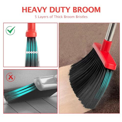 2-Pack Broom and Dustpan Combo Set,51" Long Handle,Black Red - color: Red Black 2-pack