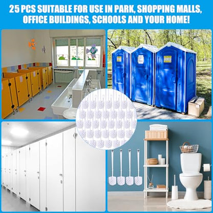 Mimorou 25 Pcs White Toilet Brush, Bathroom Toilet Bowl Brush, Soft Bristle Long Handle Plastic Toilet Scrubber for Bathroom
