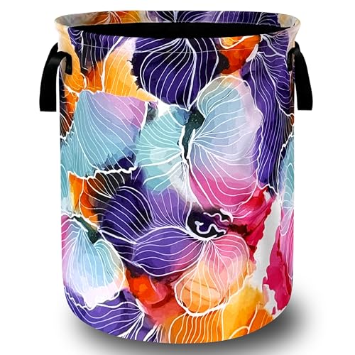 Floral Laundry Basket Oxford Cloth Foldable Hamper 18.9x16.5Inch - color: Abstract Watercolor Floral Print