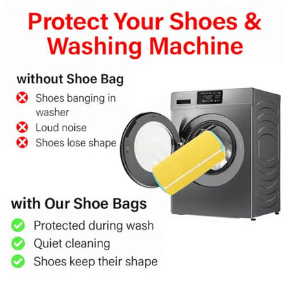 Shoe Washing Machine Bags with Hidden Zipper, 360° Clean Shoe Bag Sneaker - color: Yellow