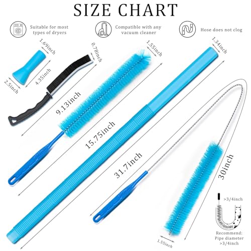 Dryer Vent Cleaner Kit with Dryer Vacuum Hose Attachment Suitable for Most Vacuum Cleaners, Twrrnbv Dryer Cleaner Lint Brush Remover, Duct Cleaning Tool for Laundry Room, Cleaning Accessories (Blue)