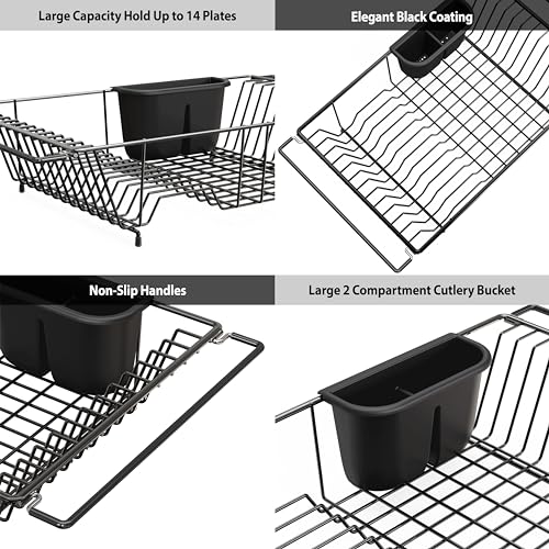 Simple Houseware Large Stainless Over Sink Counter Dish Drainer Rack, Black - color: Black, size: Large