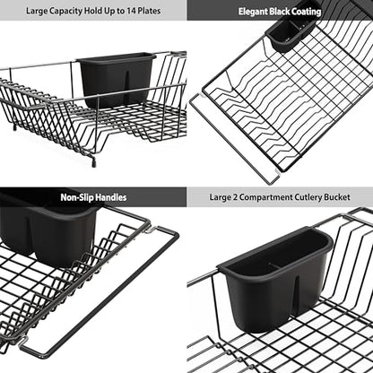 Simple Houseware Large Stainless Over Sink Counter Dish Drainer Rack, Black - color: Black, size: Large