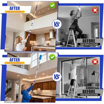 30FT High Ceilings Cobweb Dusters for Cleaning Kit with Extension Pole - color: Blue, size: 24 feet