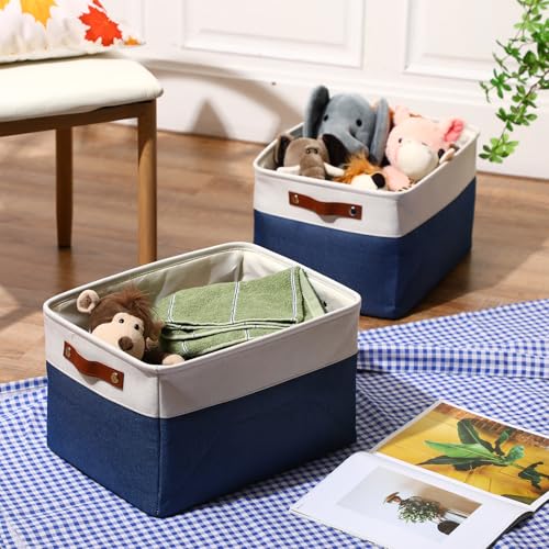Uiifan 16 x 12 x 10 Inch 8 Pack Fabric Storage Baskets with Handles, Blue - color: Blue, size: 16 x 12 x 10 Inch