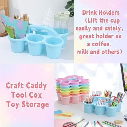 6 Pack Classroom Caddy Organizer with Handle, 6 Compartments, Pastel - color: Pastel