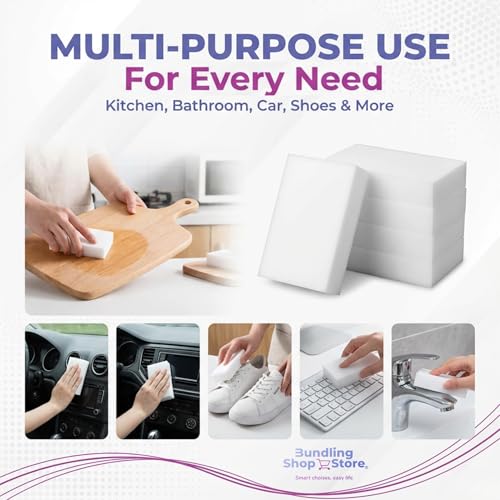 Melamine Sponge- Cleaning Pads 120 Count, High Density, Scratch Free Sponges (3.93in X 2.36in X 0.78in) for Kitchen, Bathroom, Tiles, Walls & Multi-Surface Cleaning