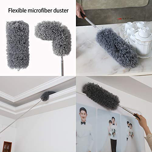 Midoneat Lambswool Duster with Extra Flexible Microfiber Head,Long Reach/Extendable Duster Up to 86" for Cleaning High Ceiling Fan, Interior Roof, Cobweb, Keyboard, Furniture