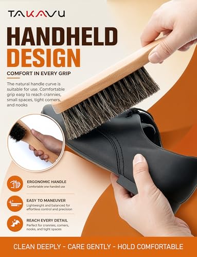 TAKAVU 10.2in Horsehair Hat & Shoe Brush, Long Handle Felt Cleaner
