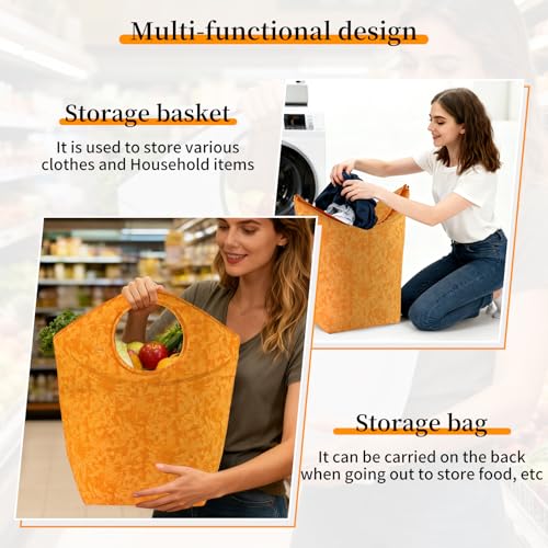 47L Laundry Hamper, Foldable Fabric Laundry Tote Basket - color: Earth Texture Orange, size: 17"L x 9.5"W x 18"H