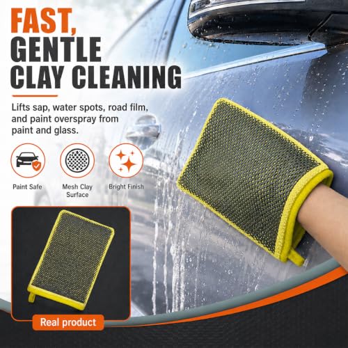 Clay Mitt for Car Detailing, No Scratch Reusable Magic Clay Bar Glove, Microfiber Auto Cleaning Supplies for Removing Debris from Paint, Glass, Wheels, Windshield(Yellow) - color: Yellow