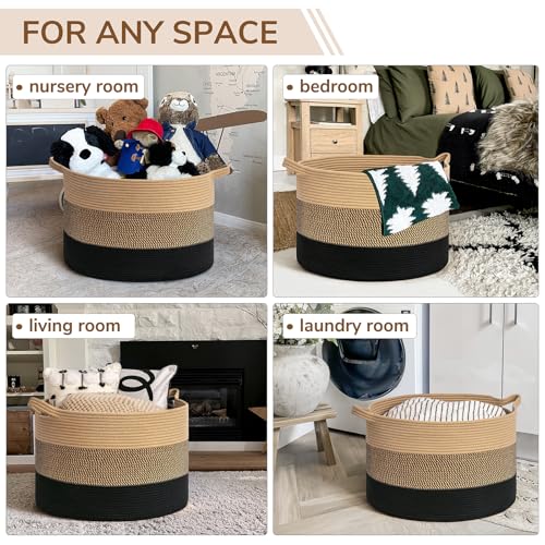 INDRESSME XXXLarge Woven Rope Blanket Basket Living Room, 90L - color: Camel Mix & Black, size: 21.7"D x 13.8"H