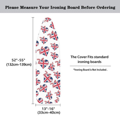 British Flag Heart Steam Ironing Board Replacement Cover Bowknot Union Jack Steam Ironing Board Cover ove Pattern Patriot United Kingdom Flag Stain Resistant, Machine Washable - color: British Flag Love