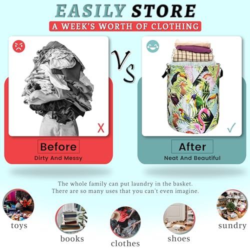 Tropical Birds Laundry Basket Foldable Oxford Cloth Hamper 18.9" x1 6.5" - color: Colorful Tropical Birds Palm Leaves