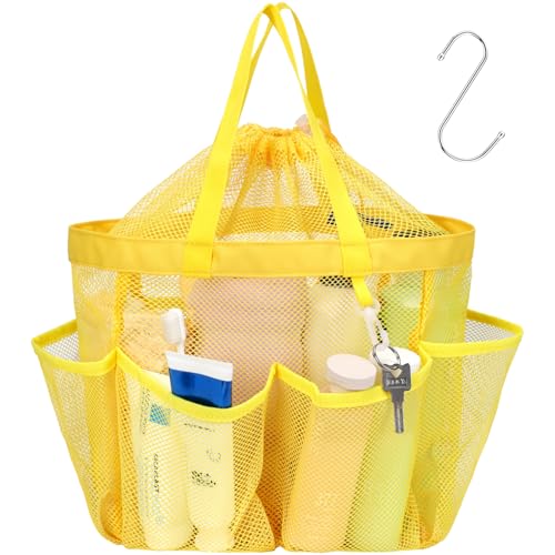 Mesh Shower Caddy Portable with Drawstring - 2-Handle Shower Bag for Dorm - color: Yellow with Drawstring, size: L (Classic Dorm Caddy)
