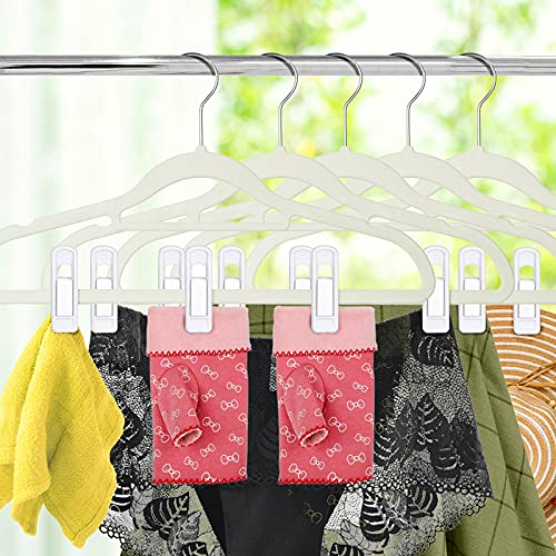 Tinfol White Velvet Hangers Clip - 24 Pack Pants Velvet Clips, Large Opening Clips, Strong Finger Flocked Clothes Pin Perfect for Slim-line Clothes Hanger - color: White, size: 24PC