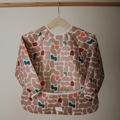 mushie Long Sleeve Baby Bib | Water Resistant Adjustable Fit - color: Abstract Blob