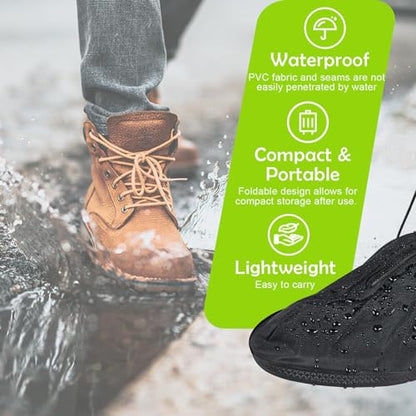 Dream Apparel Waterproof Rain Shoe Covers with Reflector Overboots Boot Covers Galoshes Men Women, Side Zipper, Non-Slip Reusable Foldable Motorcycle Rain Overshoes Over Shoe Boots Black - size: X-Large