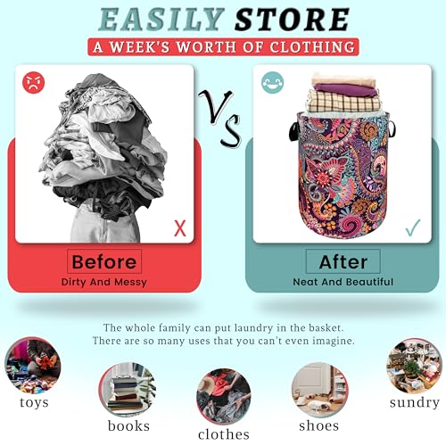 Mandala Paisley Laundry Basket Oxford Cloth Foldable Hamper 18.9x16.5 Inch - color: Colorful Mandala Paisley Boho Print