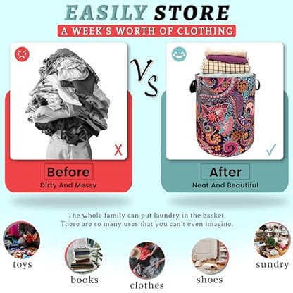 Mandala Paisley Laundry Basket Oxford Cloth Foldable Hamper 18.9x16.5 Inch - color: Colorful Mandala Paisley Boho Print