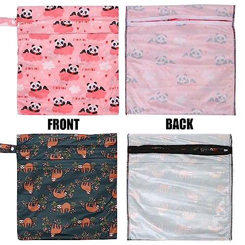 2pcs Travel Waterproof Laundry Bag, Cloth Diaper Wet Dry Bags with Handle & 2 Zipper Pockets, Reusable Washable Dirty Clothes Bag for Baby Adult Travelling Hanging, Bathing Beach Pool Daycare - color: Panda & Sloth