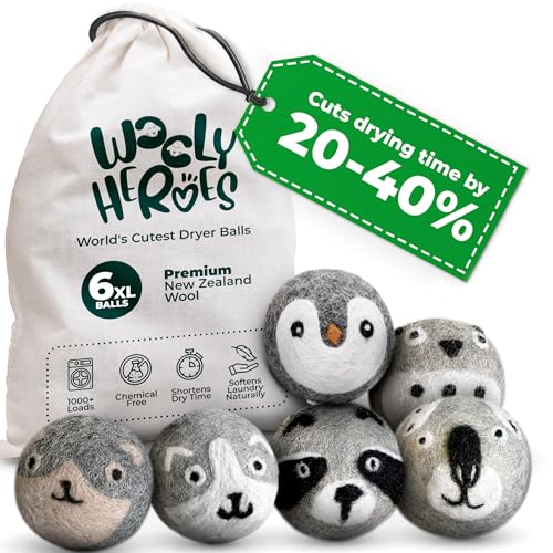 Chemical Free & Baby Safe! Reusable Wool Dryer Balls XL 6-Pack - Reduces Static, Cuts Dry Time, & Softens Naturally - color: Penguin & Friends