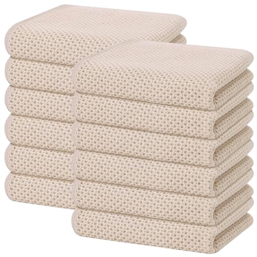 Homaxy 100% Cotton Waffle Weave Kitchen Dish Towels 12-Pack, Beige - color: Beige, size: 13 X 28 - 12 Pack